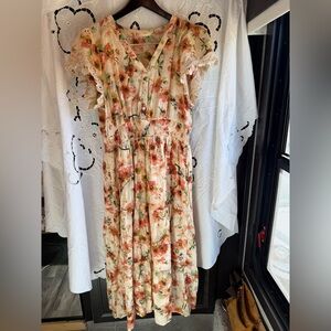 Cottagecore Floral prairie Lace Trim Dress with pockets large